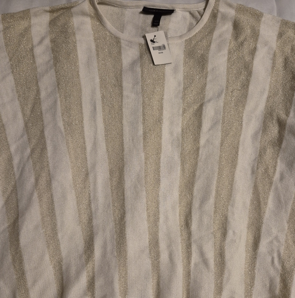 NWT SIZE 14/16 LANE BRYANT STRIPED OVERSIZED WHITE & GOLD SWEATER
